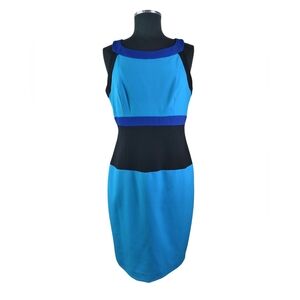 Calvin Klein Color Block Sheath Dress Blue Black Business Cocktail Size 10